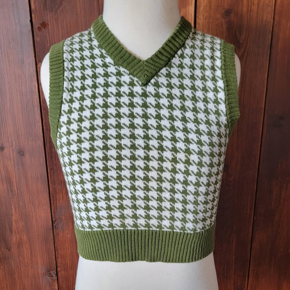 Retro‎ 2008 Old Navy Baby Vest 6-12M Green Houndstooth Cotton Posh Preppy Easter